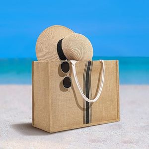 Bolsa de Mano Personalizada de Moda para Natación, Gimnasio, Compras, Viajes, Playa, Grande, Impermeable, para Mujer, con Rayas, de Yute - Product Image 5
