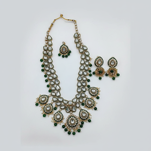 Gold Plated Kundan Stone and <b>Beads</b> Meenakari Long Necklace <b>Set</b> 10574074 Fine Jewelry <b>Set</b> - Product Image 2
