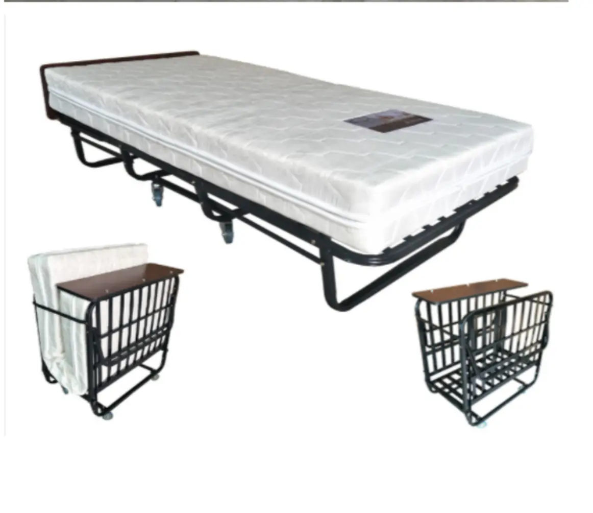 living room furniture Portable Folding Bed Frame Thick Memory Foam Mattress Cot Fold Out Bed metal Guest Bed for Spare Bedroom &