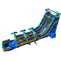 Toboggan aquatique gonflable double piste de 22 pieds avec piscine, thème palmier tropical, pour événements commerciaux et fêtes estivales en extérieur