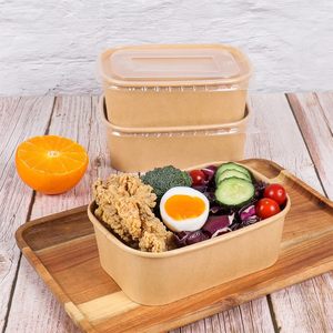 Boîte de service rectangulaire en carton à usage unique avec couvercle sécurisé pour salades fraîches, sandwichs, biscuits délicieux – Boîte marron - Product Image 2