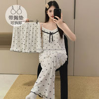 Pyjama d'été japonais en coton tricoté, ensemble trois pièces, décontracté, imprimé, confortable, vêtements de nuit pour femmes, vêtements de maison