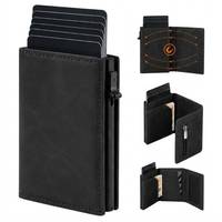 Dompet Kulit Sapi Lipat Tiga Casekey Manufacturer, Dompet Pintar Magnetik dengan Perlindungan RFID, Tempat Kartu Popup untuk Saku Depan