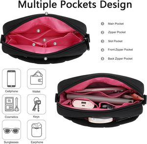 Custom Large Waterproof Fashion Women <strong>Black</strong> Nylon Shoulder Handbag with Zipper Closure Multiple Pockets Adjustable Crossbody <strong>Bag</strong> - Product Image 3