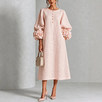 Nouvelle Collection 2026 : Robe Longue Maxi Élégante pour Femme avec Manches Lanterne et Poignets Floraux 3D en Tissu Texturé Ample – Idéale pour les Événements