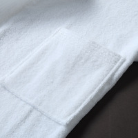 Peignoir élégant en velours blanc uni 100% coton pour le personnel des salons de beauté, manches longues, col en V, logo personnalisé, antibactérien