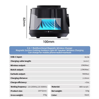 HXY 5 1 Chargeur sans fil magnétique multifonctionnel 15W avec base pliable à ventouse, haut-parleur et lumière d'ambiance pour téléphone portable, écouteurs et appareils intelligents