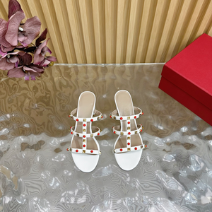 White Studded Multi-Strap Flat Slide <b>Sandals</b> with Red and Gold Accents for Summer Wear - Product Image 1