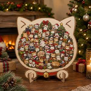 Home Tabletop Holiday Gift Cute Dog Cat Reindeer Design Desktop Ornaments Kit <b>Christmas</b> Wooden <b>Jigsaw</b> <b>Puzzle</b> Sets - Product Image 2