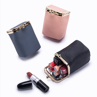 Pochette à rouge à lèvres en cuir véritable prête à être expédiée, petite trousse de maquillage à fermeture à pression, sac de rangement portable pour rouge à lèvres pour femmes, cadeau