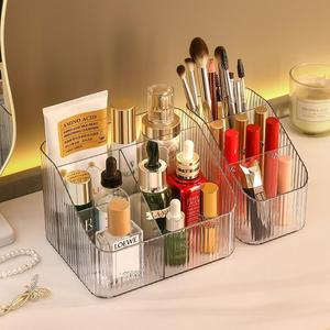 Transparent Acrylic Cosmetic Storage <b>Box</b> With Compartments For <b>Makeup</b> Brushes Lipstick Skincare Products Desk Organizer - Product Image 2