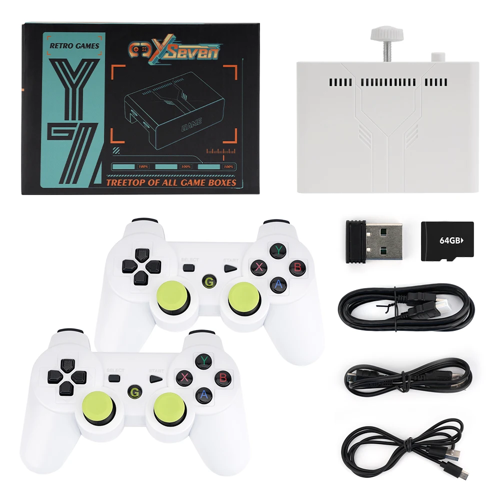 Neue Y7 Linux Tragbare Videospielkonsole 2.4G kabelloser Game-TV-Stick Retro für PSP Familie 4K 64+256G 12000 SPiele mit Halterung