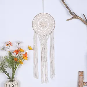 Tapiz redondo de macramé de estilo bohemio, decoración de pared hecha a mano, cuerda de algodón tejida, 20*60cm, tapiz de macramé