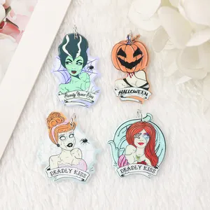 Halloween Charms Acrylique Pinup Citrouille Pour Boucle D'oreille Porte-clés Pendentif Collier Diy Making