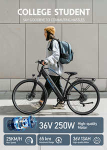 Vélo électrique urbain DUOTTS C29 Lite, autonomie 65 km, moteur 250 W, pneus 27,5 pouces, <span class=keywords><strong>porte</strong></span>-bagages arrière, pour adultes - Product Image 2