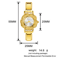 Jam Tangan Wanita Italian Charm dengan Dial Oval Motif Bunga, Jam Tangan Quartz dengan Tali Rantai Stainless Steel Model Italia, Grosir