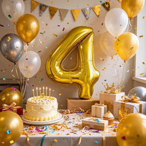 Party Love Helium-Filled Ready Metallic Number 4 Gold 80cm Foil Helium Balloon Party Decor - Product Image 5