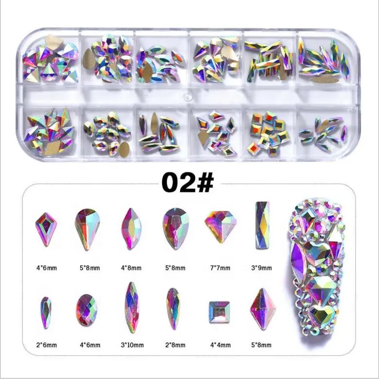 Mezcla estilo 12 FlatBack cristales 3D decoración plana piedras múltiples formas de cristal de Cristal AB diamantes de imitación para arte de uñas