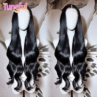 Perruques frontales sans colle NewWave en cheveux humains indiens lisses 13x4 noirs pour femmes, densité 200%, longues, avec dentelle transparente