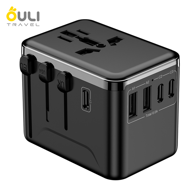 HL-A01-3C2A GAN Fast Charging Travel Adapter  International Plug Adaptor USB Ports Universal Multi Type Plug