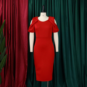 Venta al por mayor de alta calidad de talla grande vestido de negocios para las mujeres de manga corta de <span class=keywords><strong>trabajo</strong></span> de oficina con patrón sólido ropa de <span class=keywords><strong>trabajo</strong></span> de oficina formal - Product Image 4