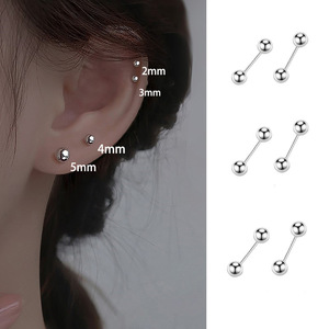 Boucles d'oreilles clous double boule 2mm 3mm 4mm 5mm en argent 925 pour oreilles percées, bijoux de cartilage, clous d'oreilles tendance pour femmes - Product Image 1