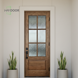 カスタマイズされたフランス風モダンな外観の単板木製ドア、ガラスパネル付き、防音、オーク、パイン、マホガニー製の玄関木製ドア - Product Image 2
