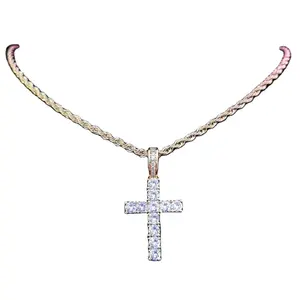 Men Women Hip Hop Cross Pendant Necklace With 4mm Zircon Tennis Chain Iced Out Bling Necklaces HipHop Jewelry Fashion Gift