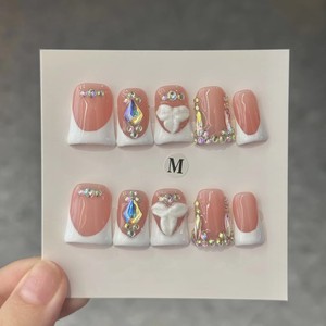 <span class=keywords><strong>Uñas</strong></span> Postizas Francesas <span class=keywords><strong>Cortas</strong></span> Blancas TSZS, <span class=keywords><strong>Uñas</strong></span> Acrílicas Reutilizables con Diseño Floral 3D, 10 Piezas - Product Image 6