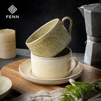 FENN Ensemble de soucoupe pour tasse à café expresso en céramique cappuccino en grès rétro personnalisé Tasse à thé à glaçure de réaction disponible en différentes tailles