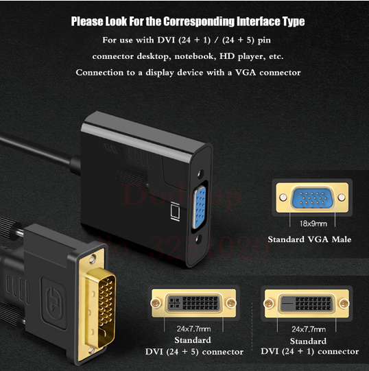HD 1080P DVI Male to VGA Female Video Converter Adapter Cable DVI 24+1 25 Pin To VGA Cable