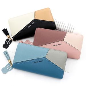 Portefeuille long en cuir PU pour femmes avec design bicolore, pochette zippée pour téléphone, cadeau promotionnel coréen élégant - Product Image 2