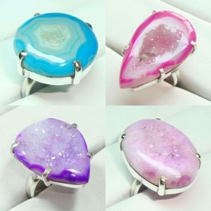 925 Sterling Silver Women's Pink Agate Druzy Prong Setting Custom Design Midi <b>Stacking</b> Wedding Eternity Promise Band Nickel-Free - Product Image 3