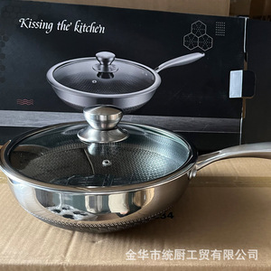 Wok de Acero Inoxidable 304 con Revestimiento Antiadherente de Panal de Abeja, Múltiples Tamaños, Gran Capacidad, Anti-Escaldaduras - Product Image 3