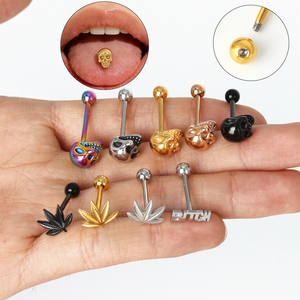 <span class=keywords><strong>Piercing</strong></span> <span class=keywords><strong>de</strong></span> <span class=keywords><strong>langue</strong></span> personnalisé en forme <span class=keywords><strong>de</strong></span> feuille et <span class=keywords><strong>de</strong></span> crâne, plaqué or, en acier inoxydable hypoallergénique, bijou <span class=keywords><strong>de</strong></span> corps tendance - Product Image 4