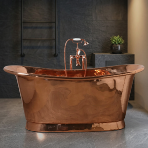 Baignoire autoportante en cuivre antique, finition martelée polie, artisanat indien fait main pour adultes, style vintage - Product Image 3