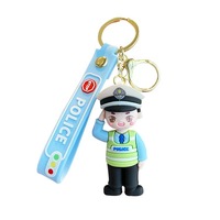 Porte-clés et breloque de sac en silicone, motifs pompier et policier de circulation, style dessin animé, mignon, cadeau de fêtes, prix de jeu de la grue, vente en gros disponible
