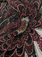 Tissu en dentelle perlée à plumes de paon, résistant et exclusif, tissu brodé en maille et sequins pour les mariages et les fêtes