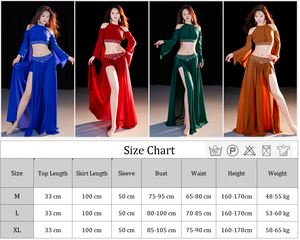 Conjunto de Dos Piezas Brillante para Danza del Vientre 2026, <span class=keywords><strong>Manga</strong></span> <span class=keywords><strong>Larga</strong></span>, Abertura Lateral Doble, Traje Oriental para Actuación de Danza del Vientre - Product Image 2