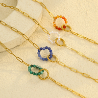 Ensemble de bijoux NIMAI de luxe avec double cercle, pour femmes, en acier inoxydable, chaîne simple à clip, pendentif en pierre naturelle, collier et bracelet