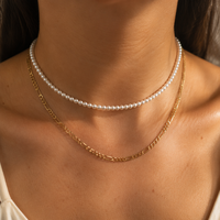 Ensemble de colliers superposés pour femmes, tendance, avec perles et chaîne figaro, hypoallergénique, en acier inoxydable 316L plaqué or