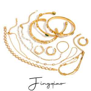 Yueli Jewelry <b>Set</b> Gold Tone Crystal Rhinestone <b>Bracelets</b> Necklaces Earrings Women's Everyday Wear - Product Image 1