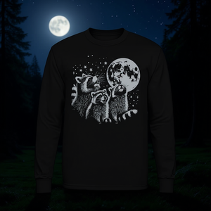 T-shirt a maniche lunghe con design parodia dei tre procioni che urlano alla luna - Product Image 2