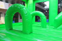 Structure gonflable commerciale en PVC sur le thème du zoo animalier, avec toboggan et château rebondissant pour enfants