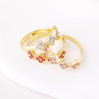 Bagues ouvertes ajustables en laiton plaqué or 14 carats avec zircone, motif floral trèfle à quatre feuilles, pour femmes, composants et accessoires de bijoux de mode