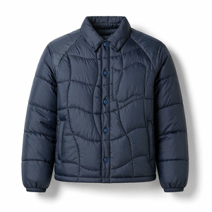 Custom logo Stitched Men's Shirt Quilted Puffer <strong>Jacket</strong> Pointed Collar Press-Stud Front <strong>Padded</strong> <strong>Navy</strong> Bubble Thermal Outerwear Coat - Product Image 4