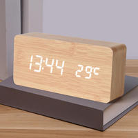 Horloge-réveil numérique en bois avec logo personnalisé, contrôle du son, température réglable, luminosité ajustable, pour chambre à coucher ou bureau
