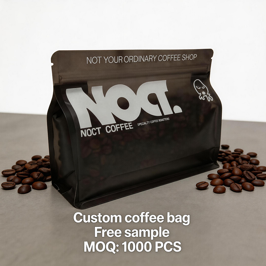 Custom Printed Square Bottom Coffee Bag With Valve And Zipper For LDPE Material UV Logo Packaging For Coffee Beans