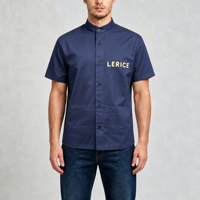 Chemises à boutons brodées bleues à manches courtes surdimensionnées pour les chefs, les travailleurs, les vêtements de rue, chemises respirantes pour hommes