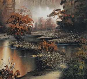 لوحة فنية يدوية الصنع من Zhangjiajie Avatar لمشهد القرية ، لوحة فنية من الحجر الرملي مع قماش لديكور المنزل والأعمال الفنية الزخرفة - Product Image 2